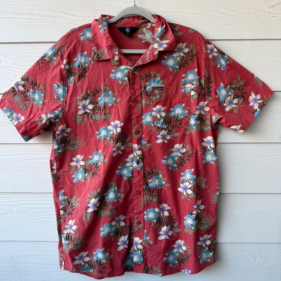 Volcom Other - Volcom | Red Hawaiian Floral Button Up Shirt | Size XL